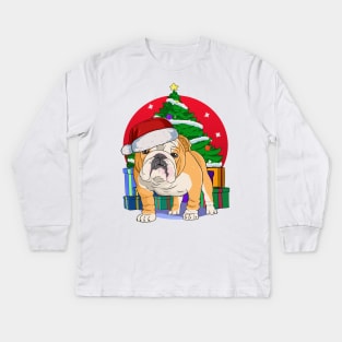 English Bulldog Santa Merry Christmas Kids Long Sleeve T-Shirt